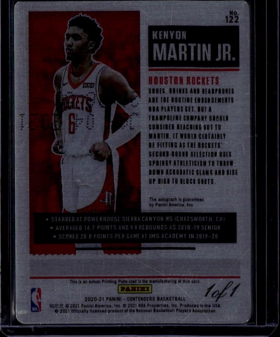 2020-21 Contenders Kenyon Martin Jr. Season Ticket Printing Plate Black 1/1