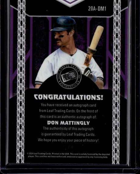 2024 Leaf Collective Press Pass Auto Shimmer Orange #20A-DM1 Don Mattingly /8