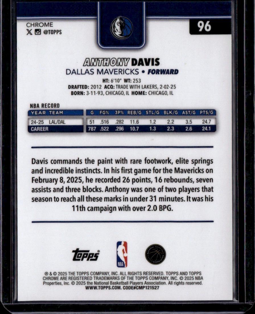 2025-26 Topps Chrome #96 Anthony Davis Gold Refractor #/50