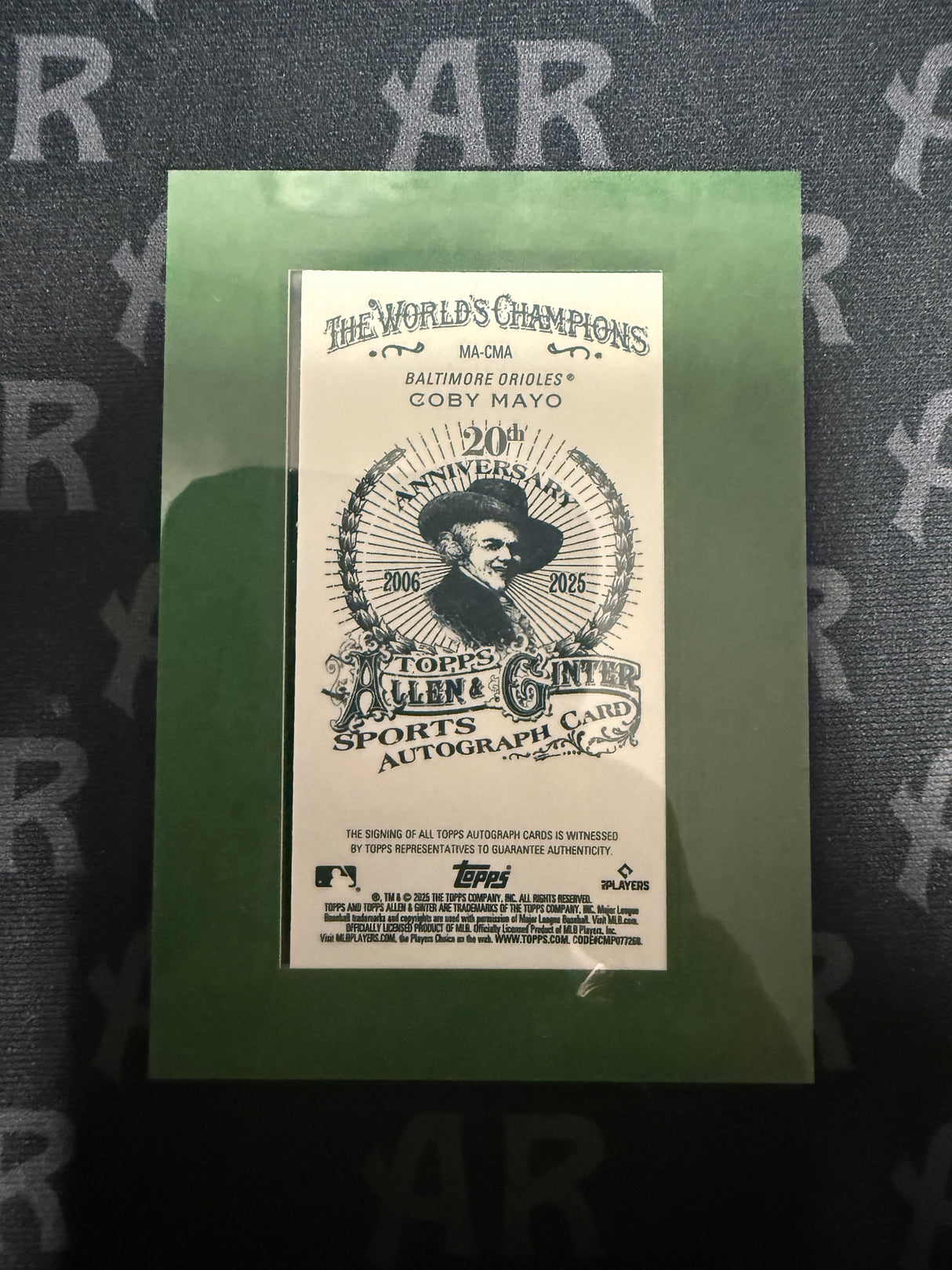 2025 Topps Allen & Ginter Coby Mayo Mini Autograph Green Framed /50