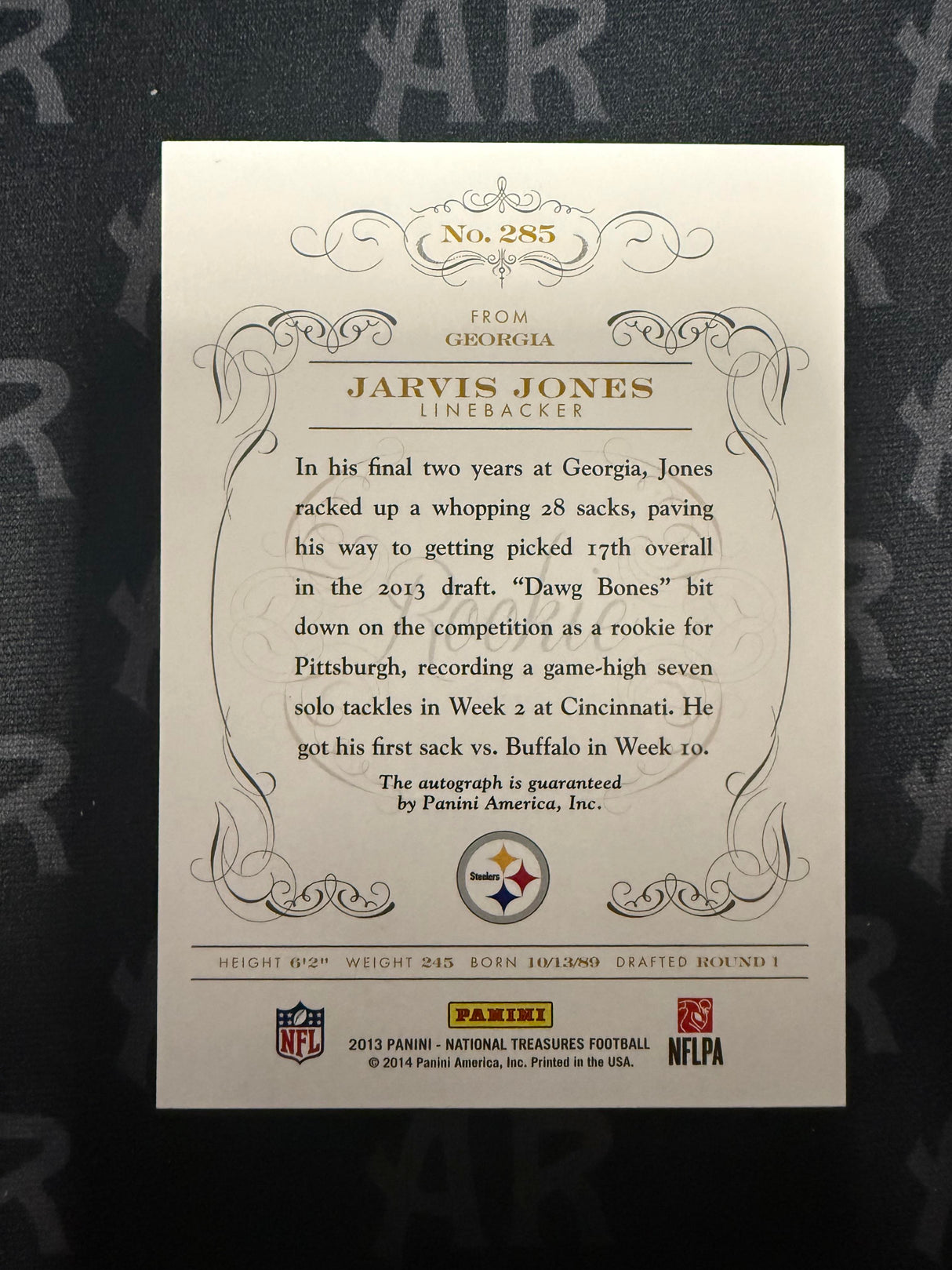 2013 Panini National Treasures #285 Jarvis Jones Century Gold Auto /49