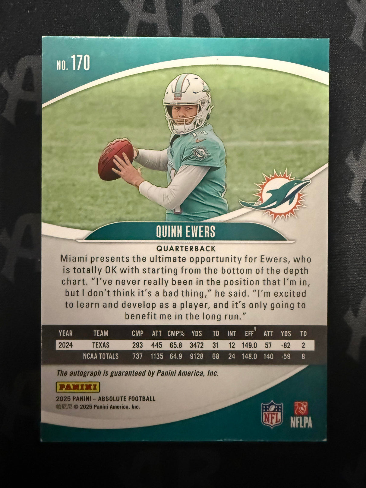 2025 Panini Absolute #170 Quinn Ewers Signature Rookies Spectrum Orange /75