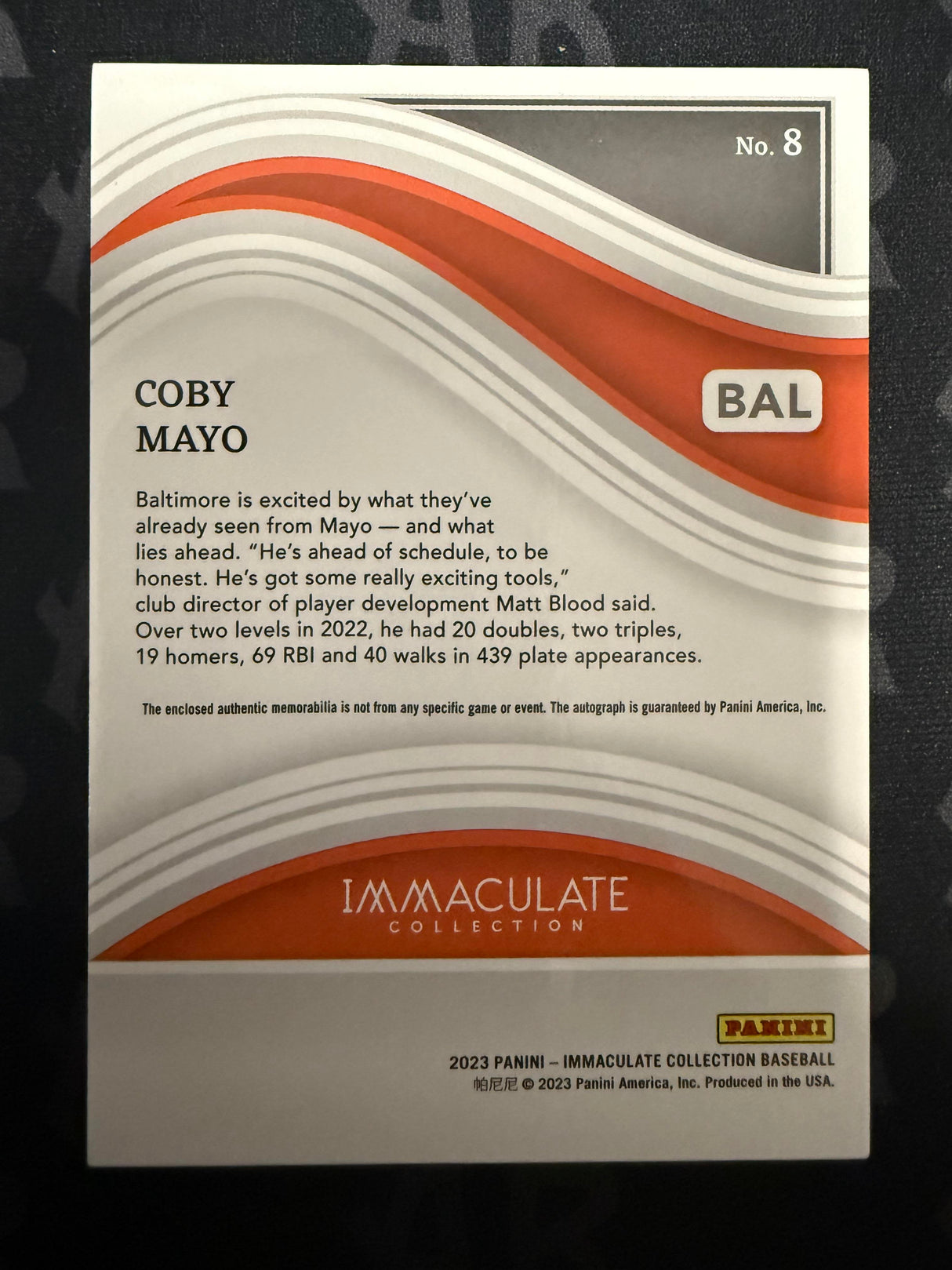 2023 Panini Immaculate Collection #8 Coby Mayo Black #/10