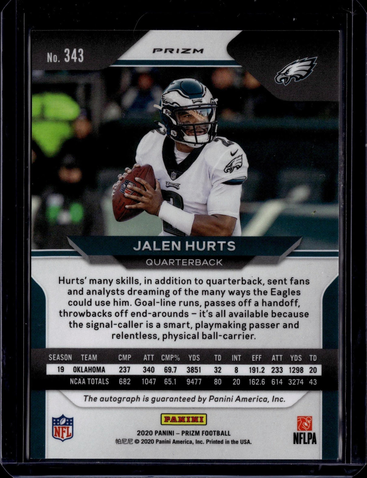 2020 Panini Prizm #343 Jalen Hurts Rookie Autographs Silver