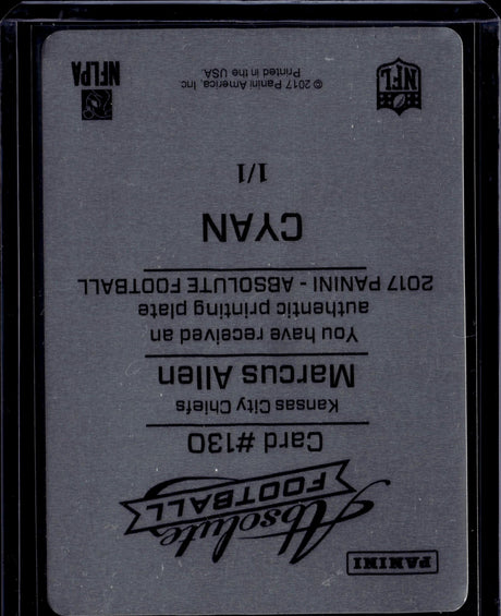 2017 Panini Absolute #130 Marcus Allen Printing Plates Cyan #/1