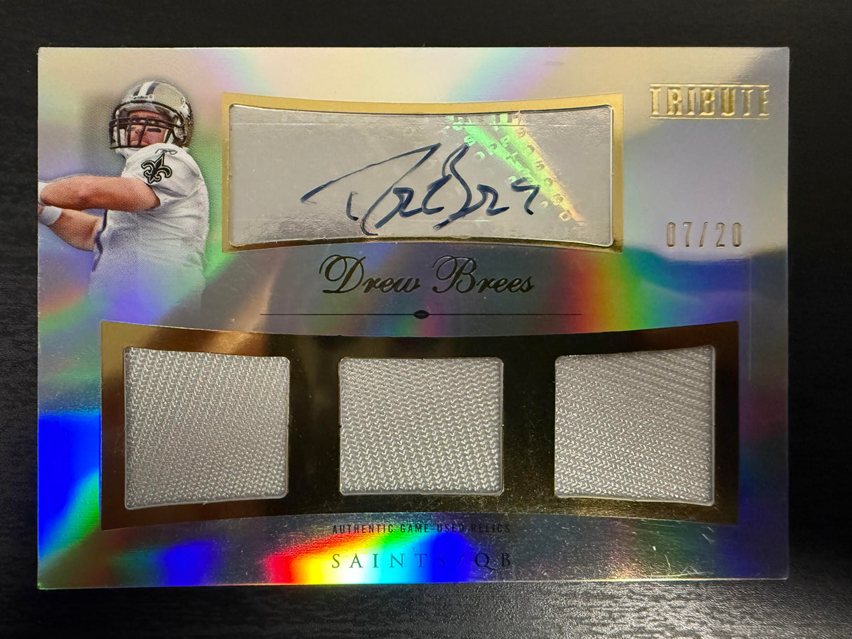 2010 Topps Tribute #ATR-DB Drew Brees Autographed Triple Relics #/20
