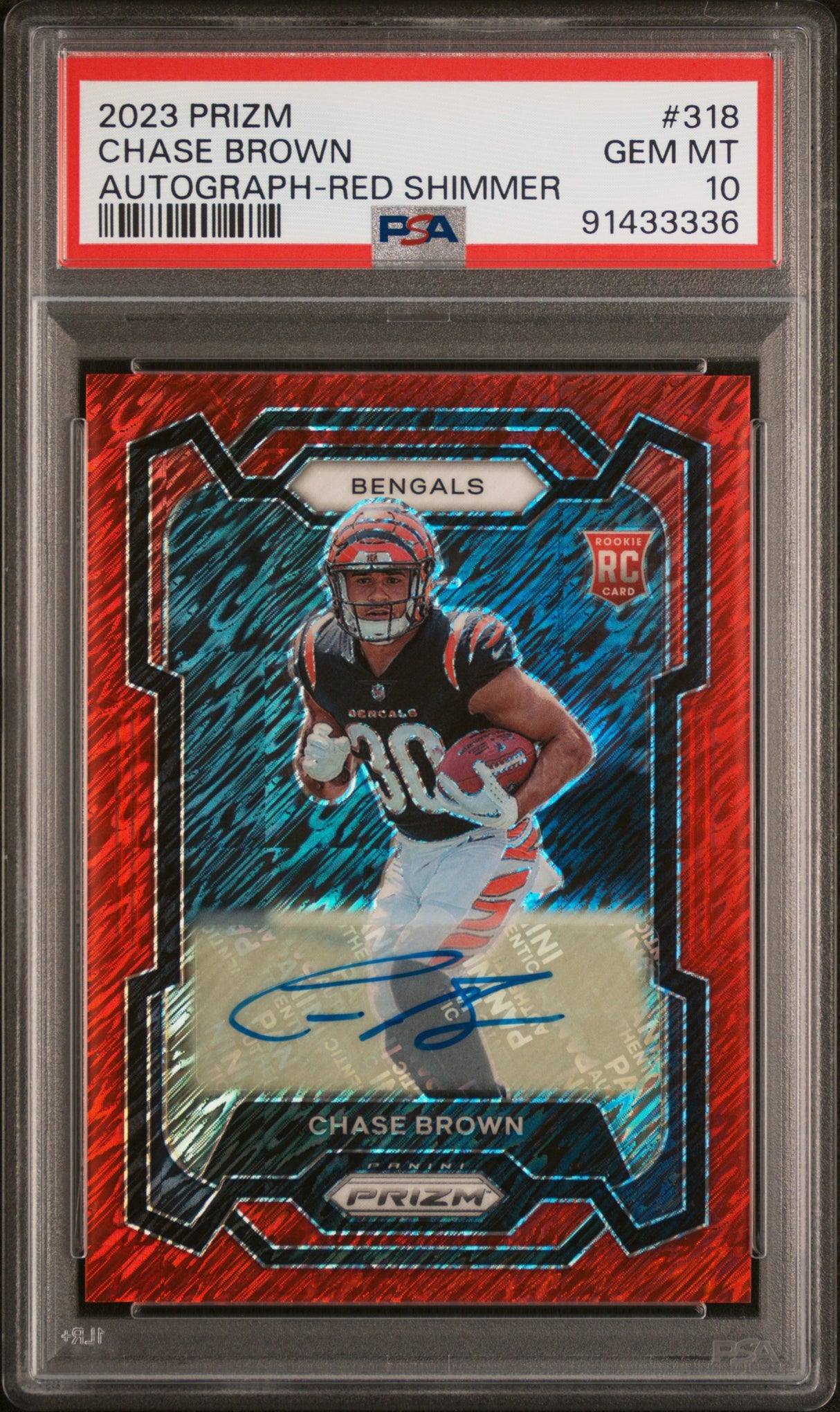 2023 Panini Prizm #318 Chase Brown Autograph-Red Shimmer PSA 10 #/35