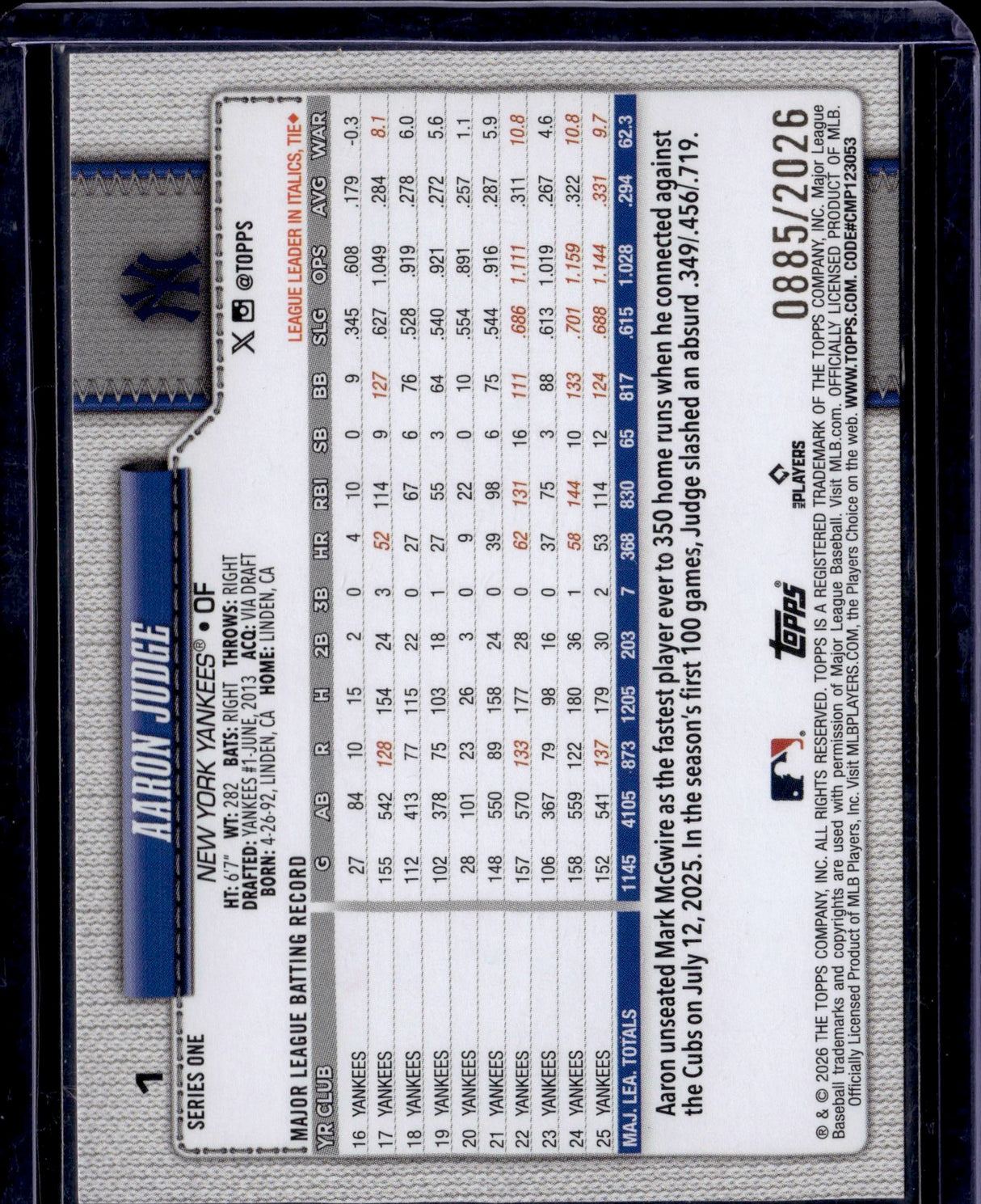 2026 Topps #1 Aaron Judge Gold #/2026