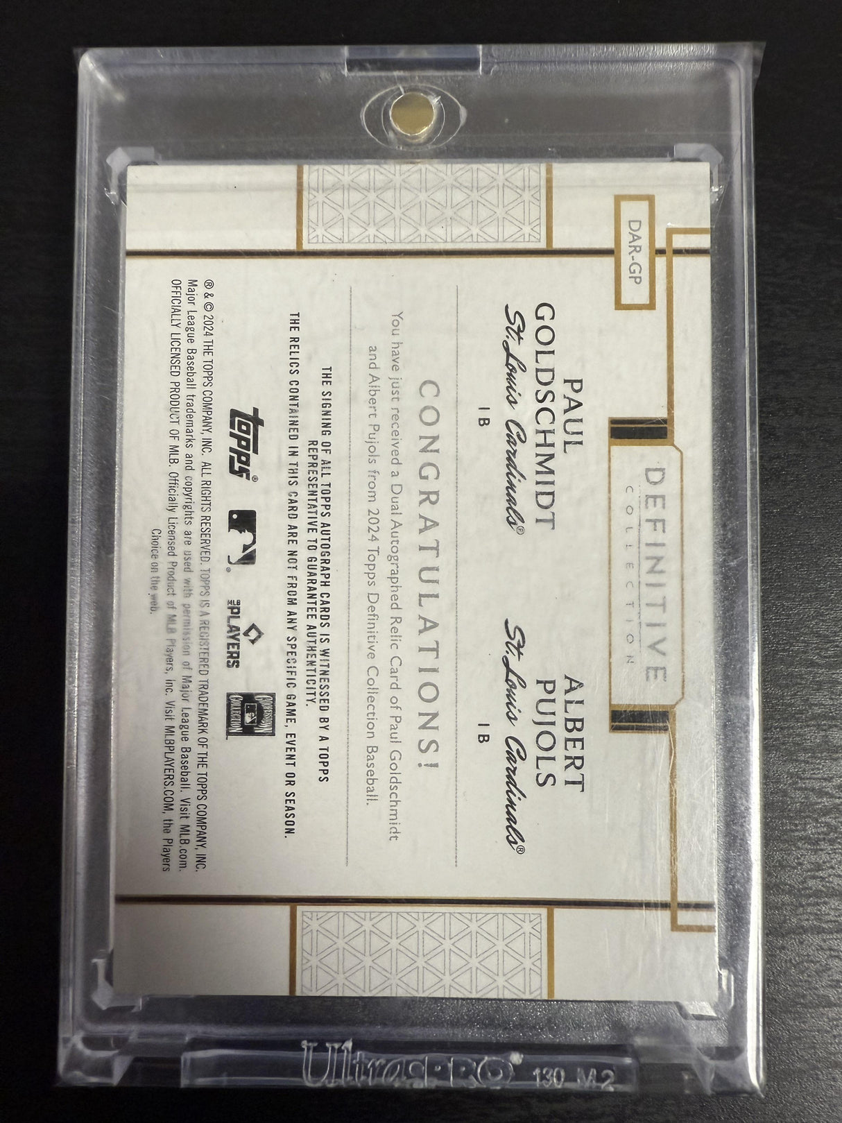 2024 Topps Definitive Albert Pujols/Paul Goldschmidt Dual Autographed Relic /35
