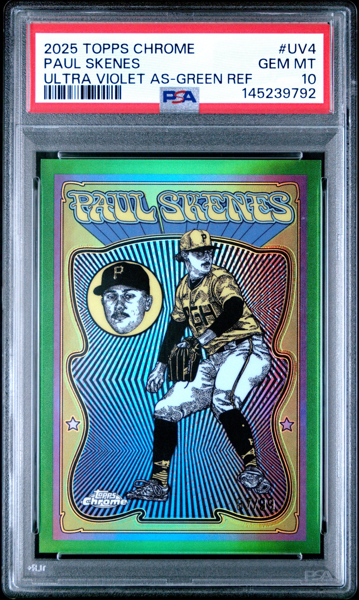 2025 Topps Chrome #UV-4 Paul Skenes Ultra Violet Green Refractor PSA 10 /99
