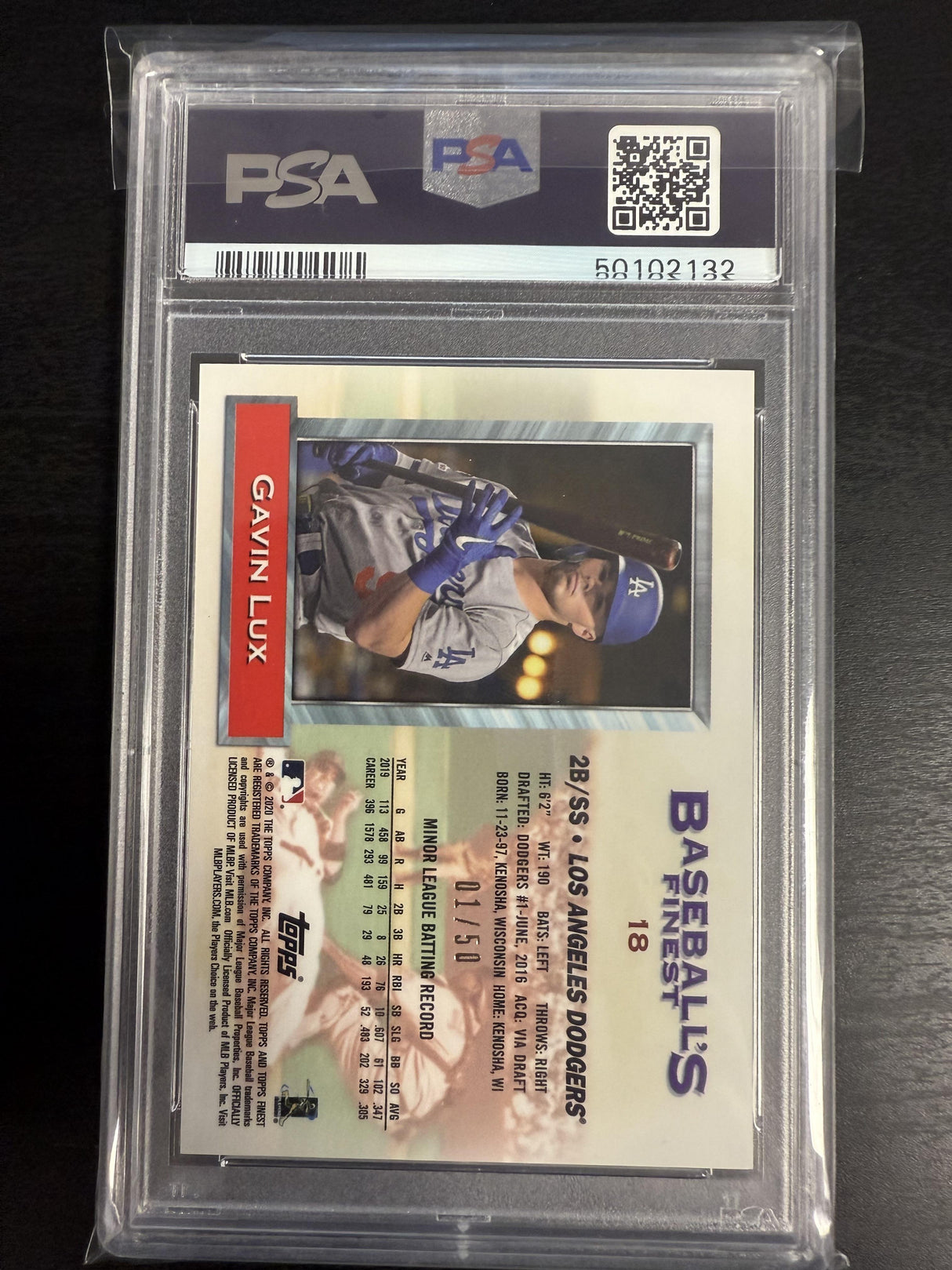 2020 Topps Finest Flashbacks #18 Gavin Lux Gold Refractor PSA 10