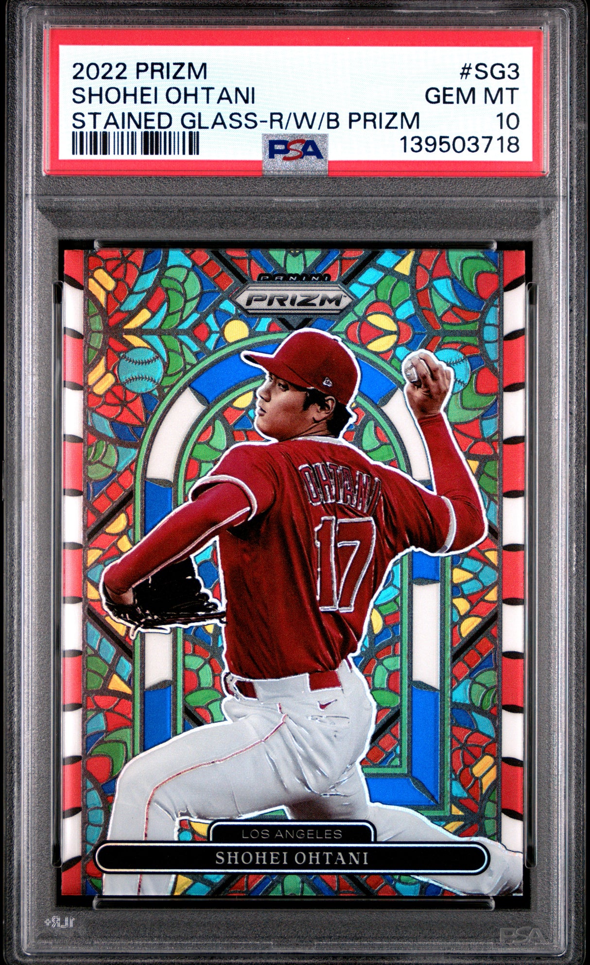2022 Panini Prizm Stained Glass Shohei Ohtani R/W/B PSA 10