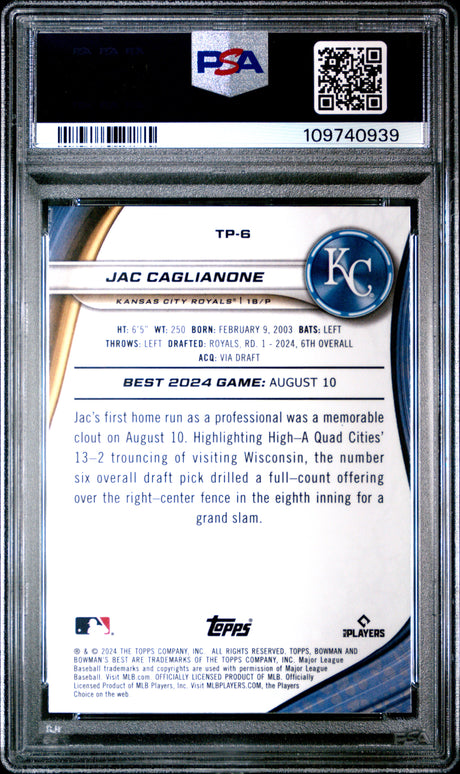 2024 Bowman'S Best Top Prospects #TP6 Jac Caglianone PSA 10