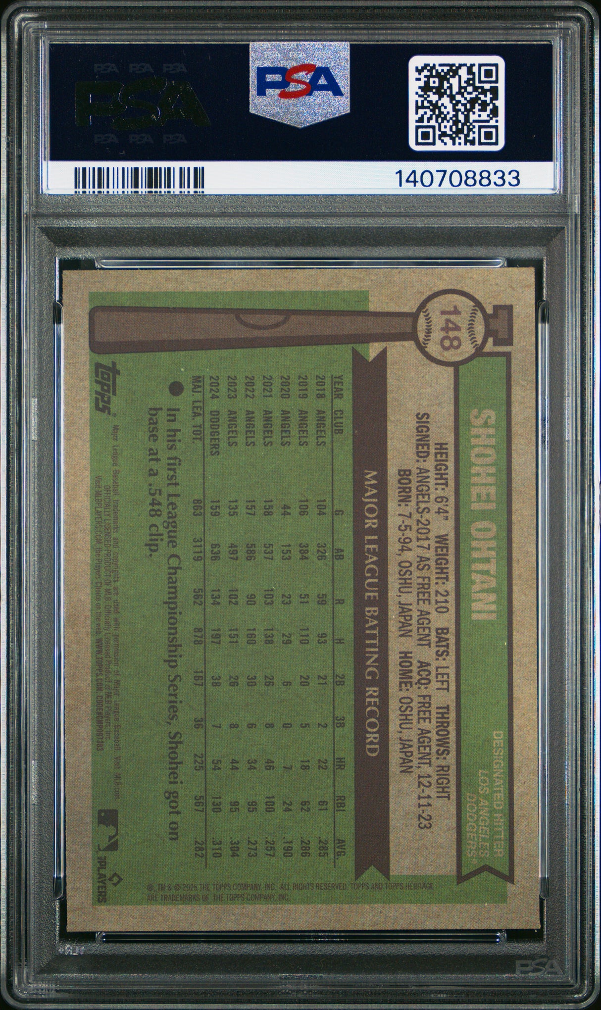 2025 Topps Heritage #148 Shohei Ohtani Chrome-Pink Sparkle Ref PSA 8