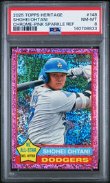 2025 Topps Heritage #148 Shohei Ohtani Chrome-Pink Sparkle Ref PSA 8
