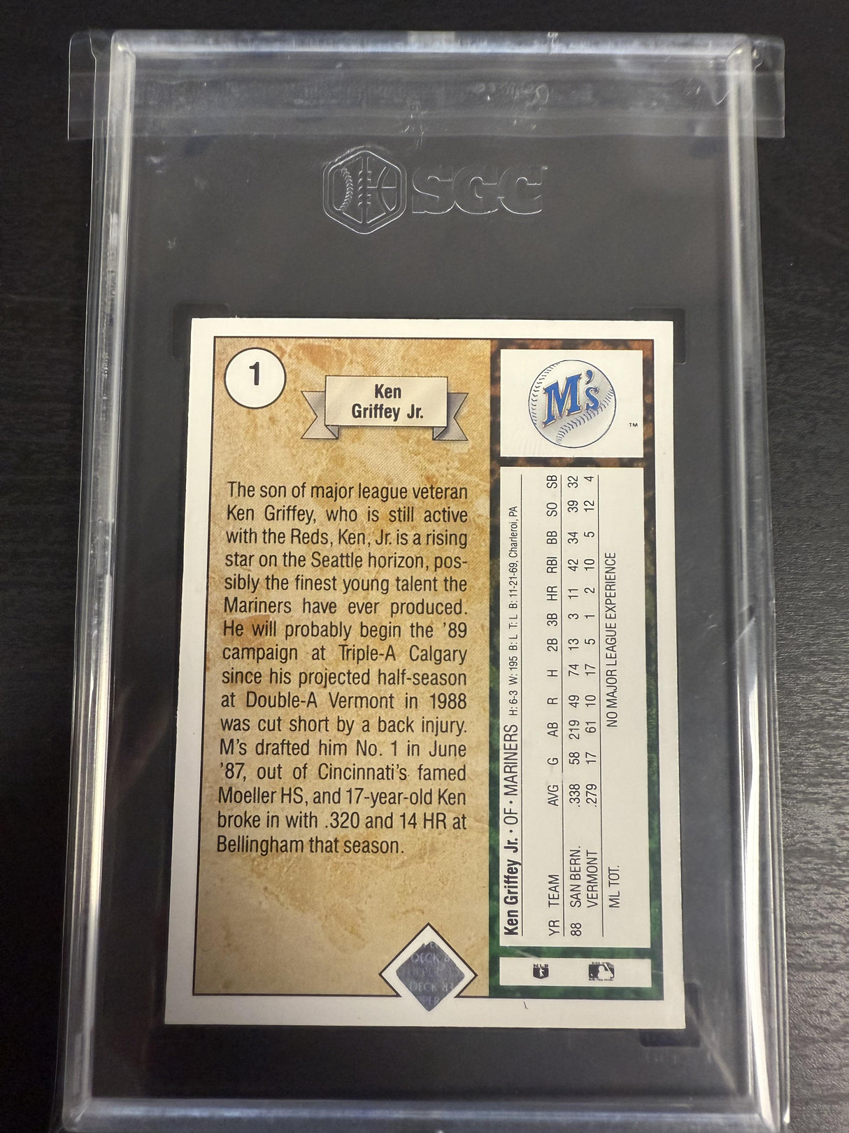 1989 Upper Deck #1 Ken Griffey Jr. SGC 7