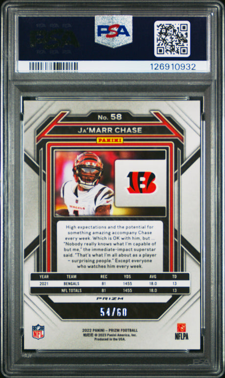 2022 Panini Prizm #58 Ja'Marr Chase Orange Wave /60 PSA 10