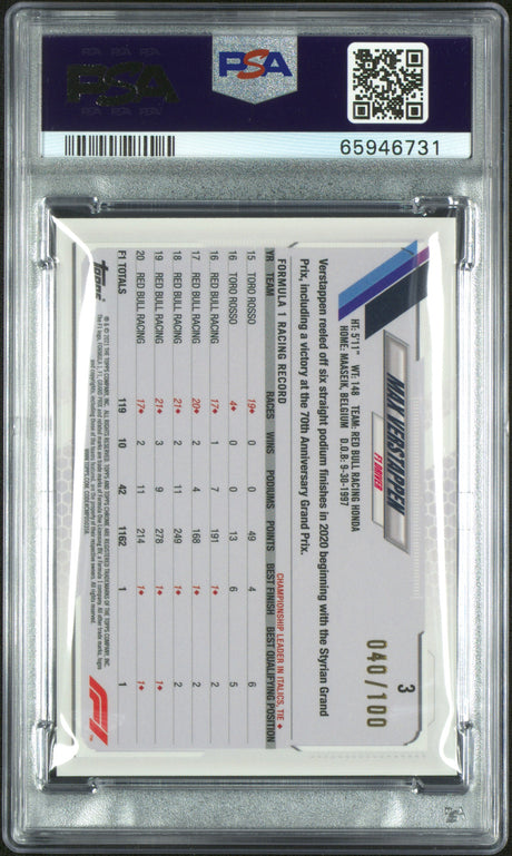 2021 Topps Chrome Formula 1 Sapphire Max Verstappen Sp Negative PSA 9
