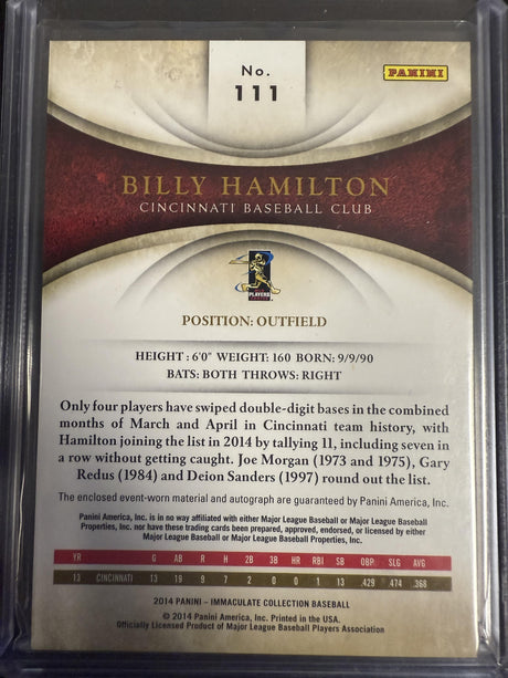 2014 Panini Immaculate #111 Billy Hamilton Rookie Autographs Materials /49
