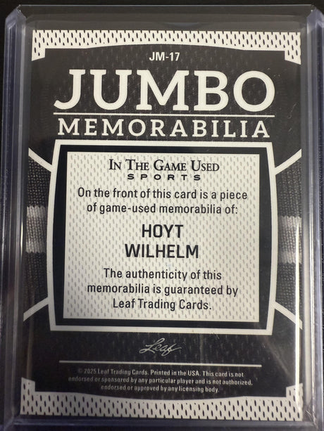 2025 Leaf In The Game Used Hoyt Wilhelm Jumbo Memorabilia Blue Holo /8