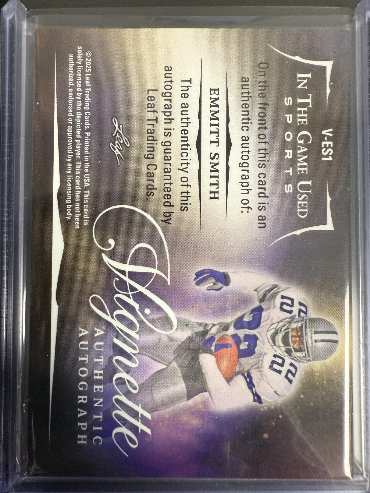 2025 Leaf In The Game Used - Vignette Auto Platinum Holo #V-ES1 Emmitt Smith