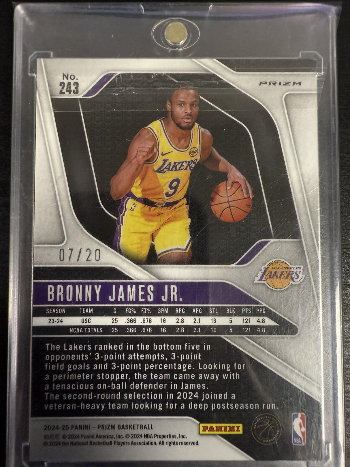 2024-25 Panini Prizm #243 Bronny James Jr. Prizms Fast Break Bronze #/20