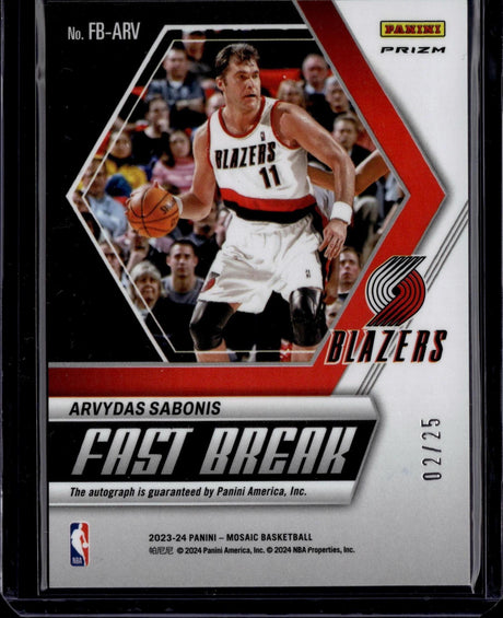 2023-24 Panini Mosaic #FB-ARV Arvydas Sabonis Autographs Fast Break Blue #/25