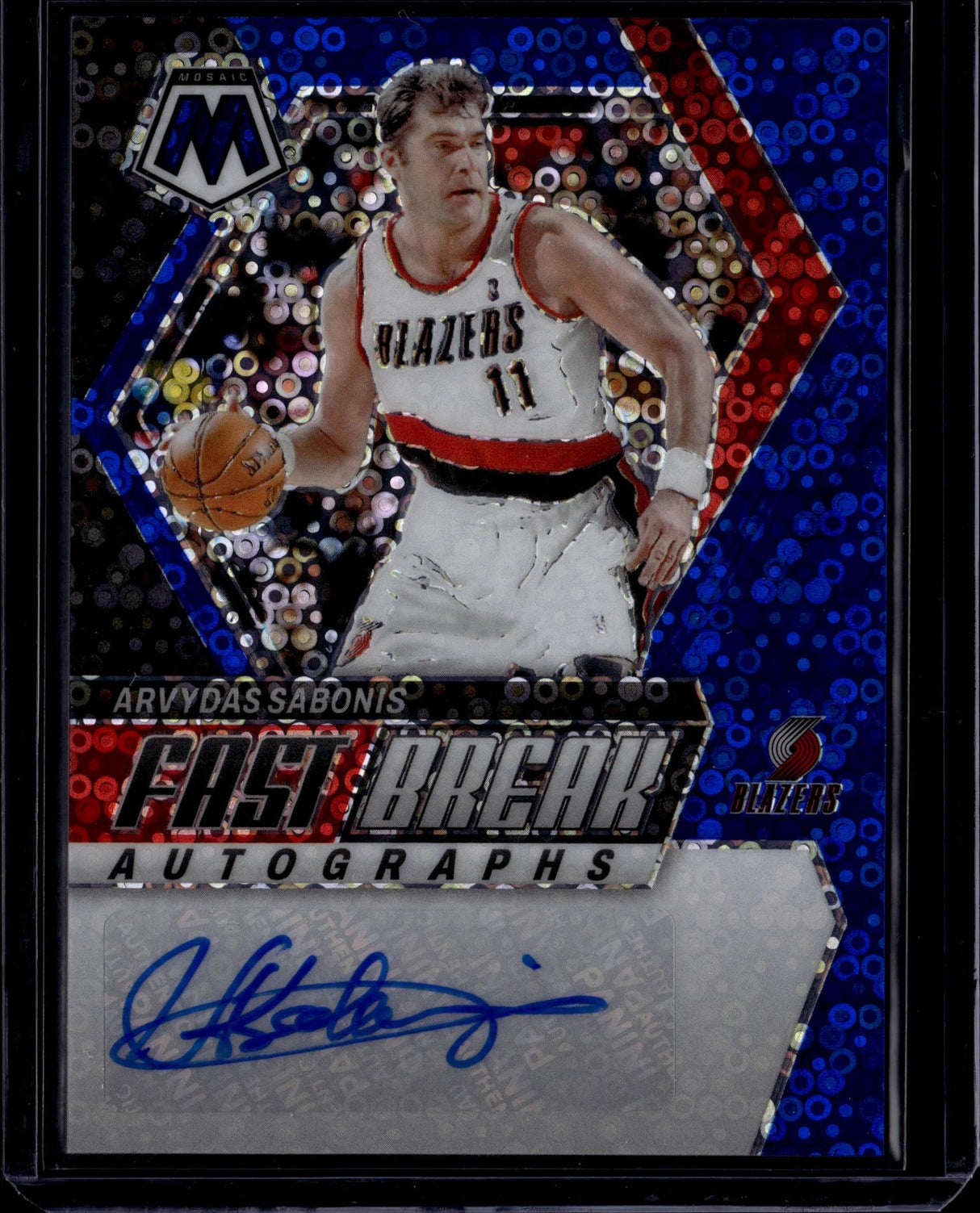 2023-24 Panini Mosaic #FB-ARV Arvydas Sabonis Autographs Fast Break Blue #/25