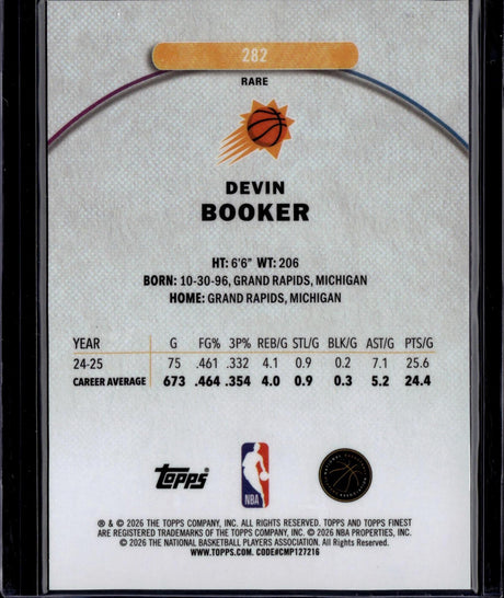 2025-26 Finest #282 Devin Booker Orange Refractor /15