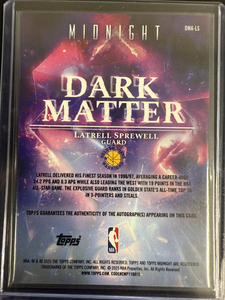 2025-26 Topps Midnight Latrell Sprewell Dark Matter Auto Winter Solstice /35