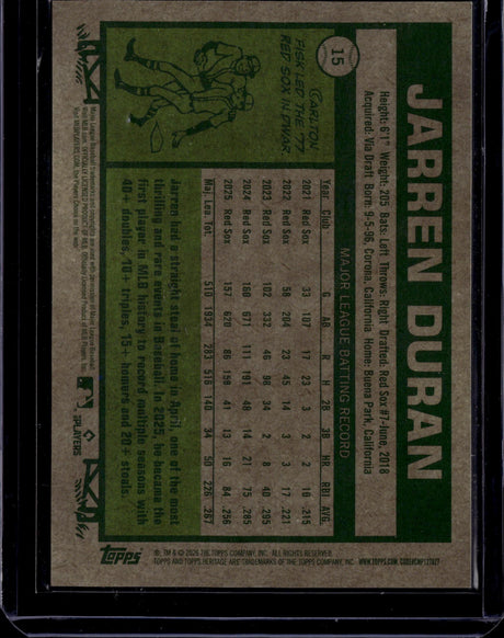 2026 Topps Heritage #15 Jarren Duran Chrome Orange Refractors #/25