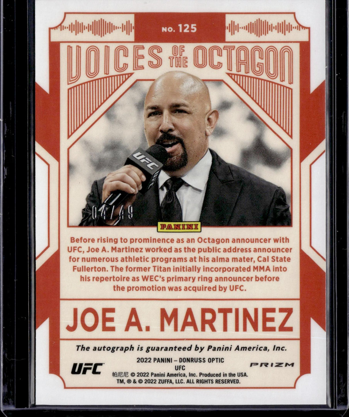 2022 Donruss Optic UFC #125 Joe A. Martinez Signatures Blue
