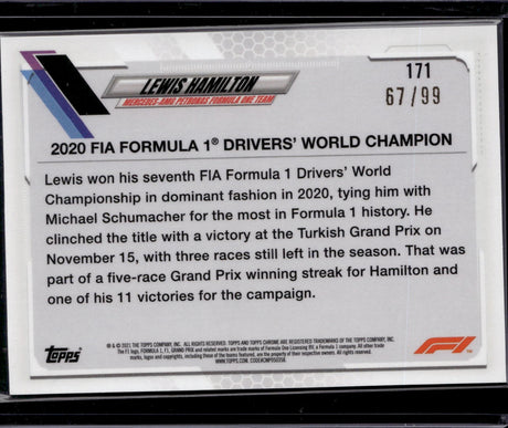 2021 Topps Chrome Sapphire Edition Formula 1 #171 Lewis Hamilton Aqua #/99