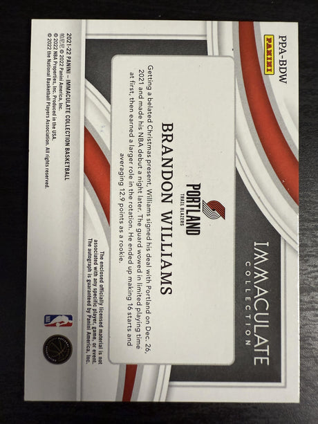 2021-22 Panini Immaculate Collection Brandon Williams Premium Patch Auto Red /25