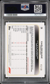 2022 Topps Chrome Formula 1 Sapphire Edition #29 Carlos Sainz Gold PSA 10