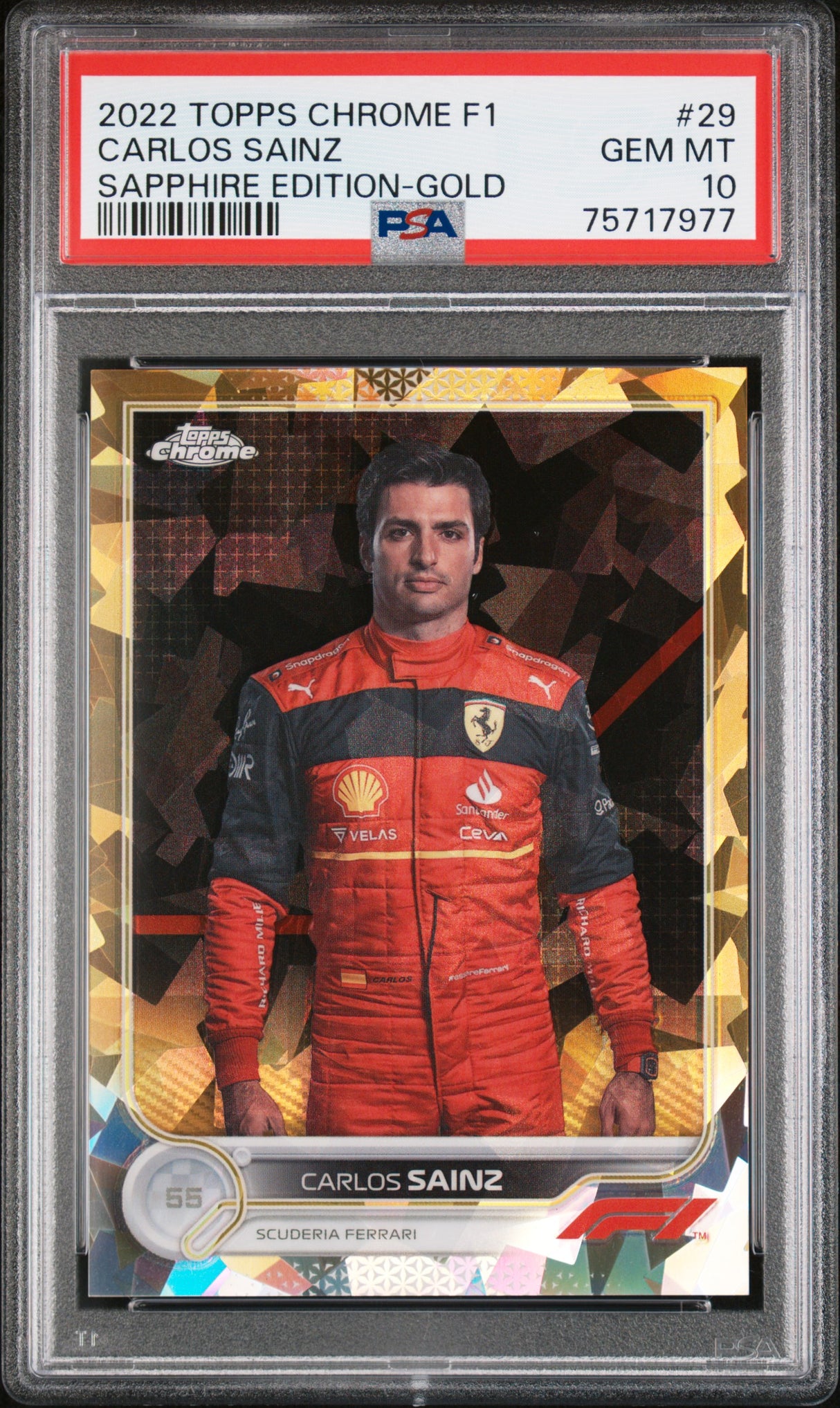 2022 Topps Chrome Formula 1 Sapphire Edition #29 Carlos Sainz Gold PSA 10