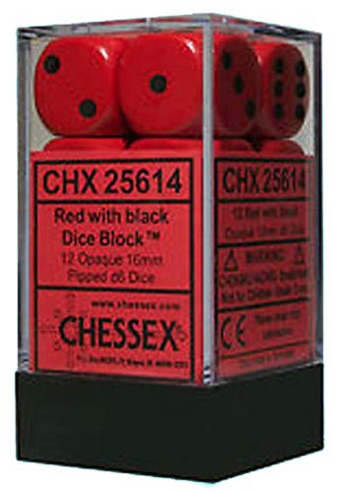 Opaque Red/Black 16mm D6 Dice Block (12 Dice) - Chessex