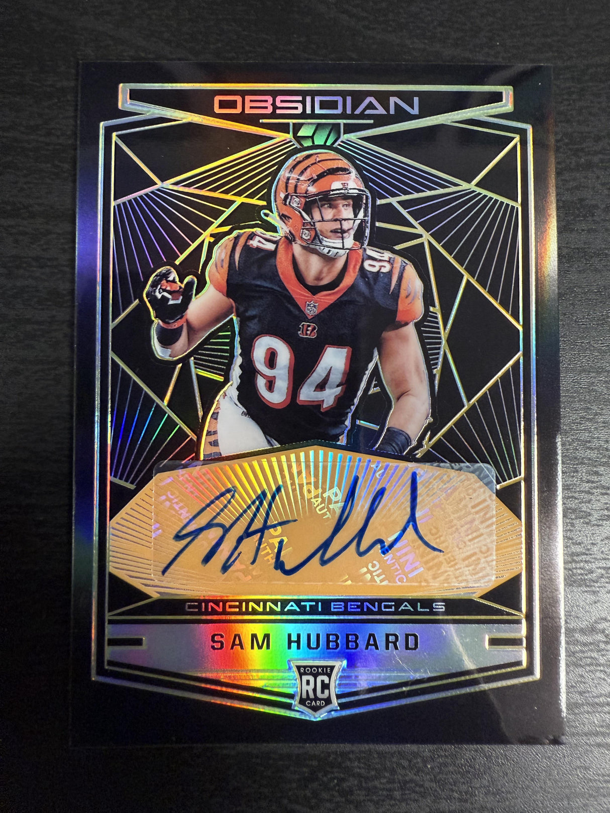 2018 Panini Obsidian Sam Hubbard Rookie Auto Electric Etch Orange /50