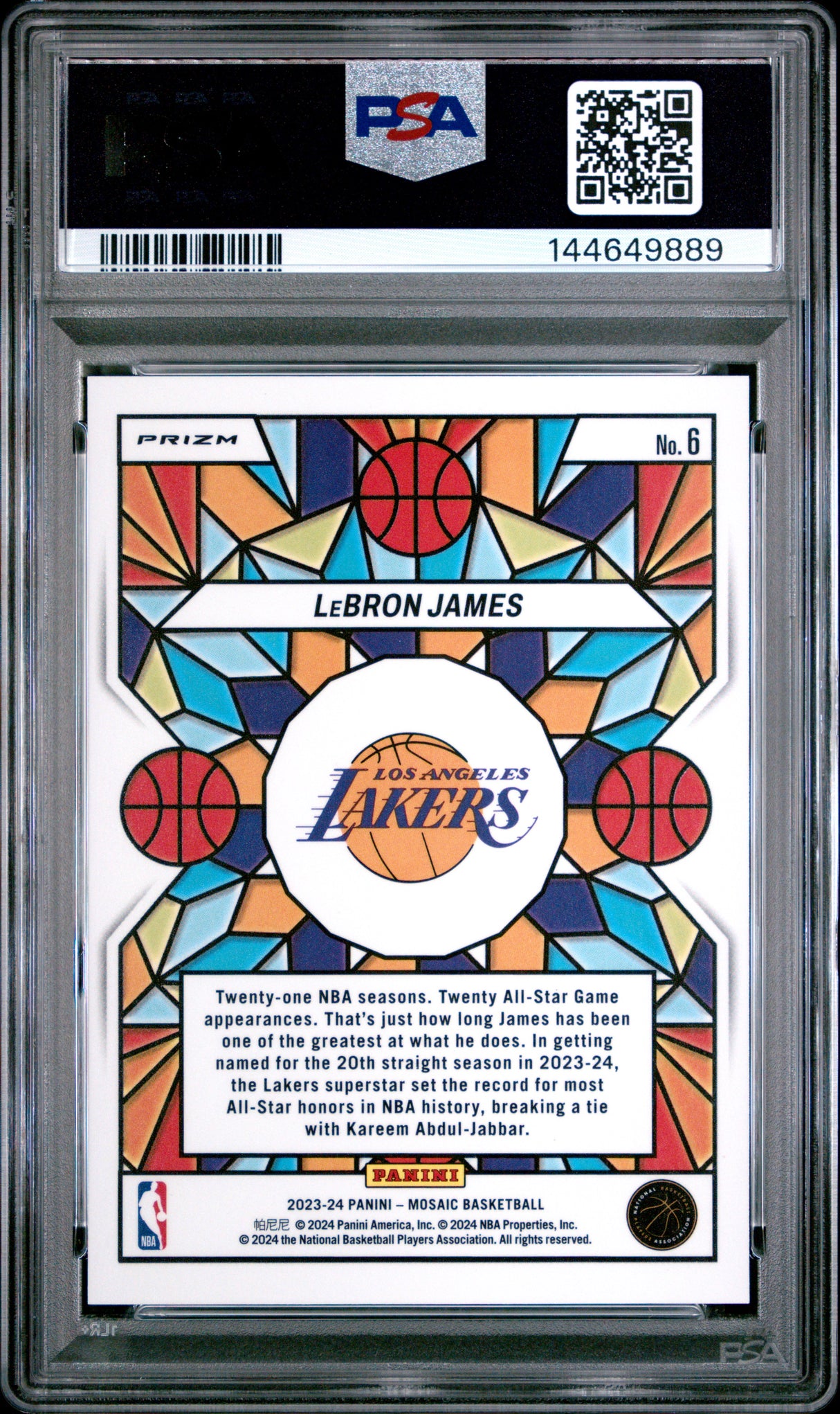 2023 Panini Mosaic Stained Glass #6 Lebron James PSA 10