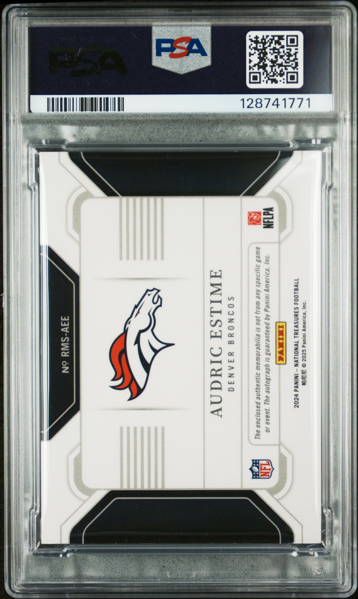 2024 National Treasures Rookie Material Audric Estime Auto Brand Logo PSA 8