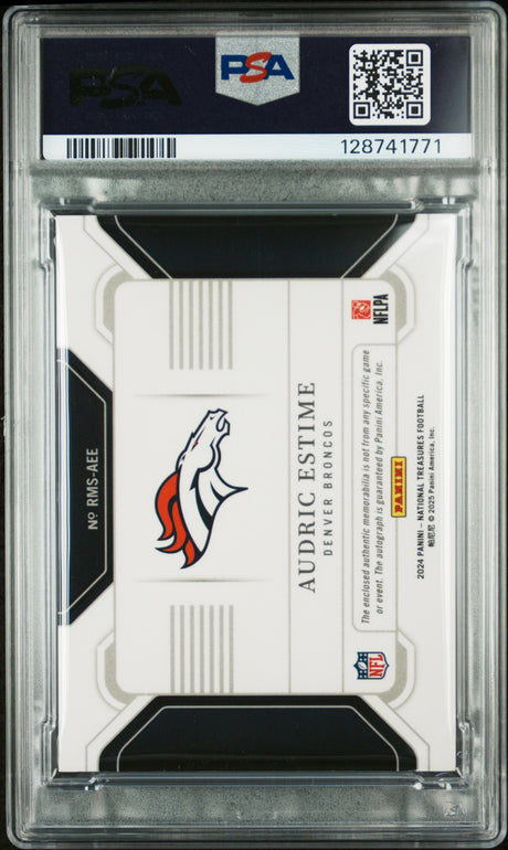 2024 National Treasures Rookie Material Audric Estime Auto Brand Logo PSA 8