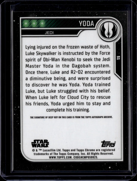 2023 Topps Chrome Star Wars Yoda Refractor Auto #51