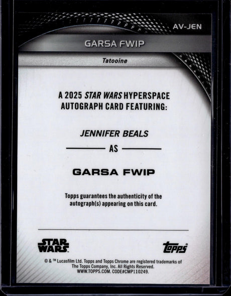 2025 Topps Star Wars Hyperspace Jennifer Beals Auto Gold Galactic Dust Refractor