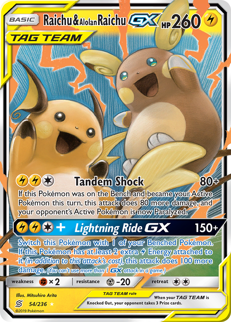 Raichu & Alolan Raichu-GX (54/236) - [Holo Foil] Unified Minds (UNM)