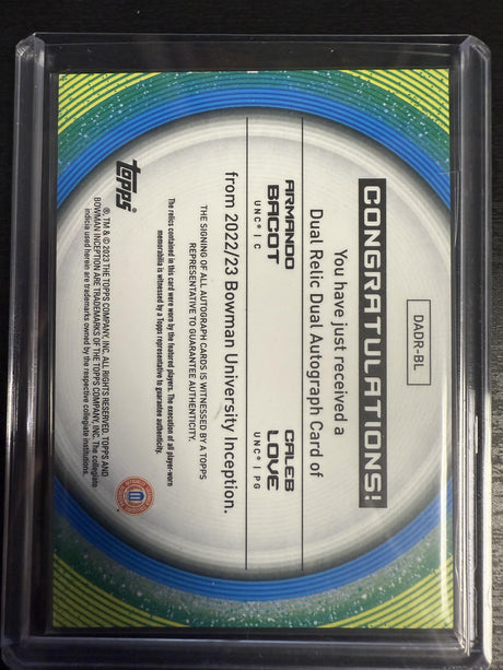 2022-23 Bowman Inception Caleb Love/Armando Bacot Dual Auto Relics /99