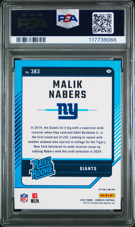 2024 Panini Donruss #383 Malik Nabers Optic Preview-Pink PSA 10