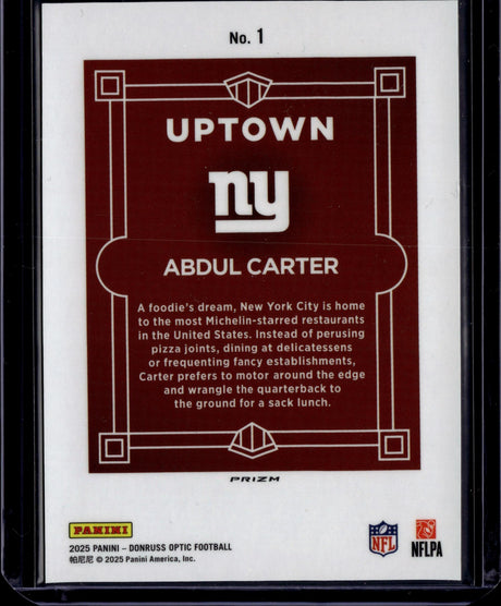 2025 Donruss Optic #1 Abdul Carter Uptown