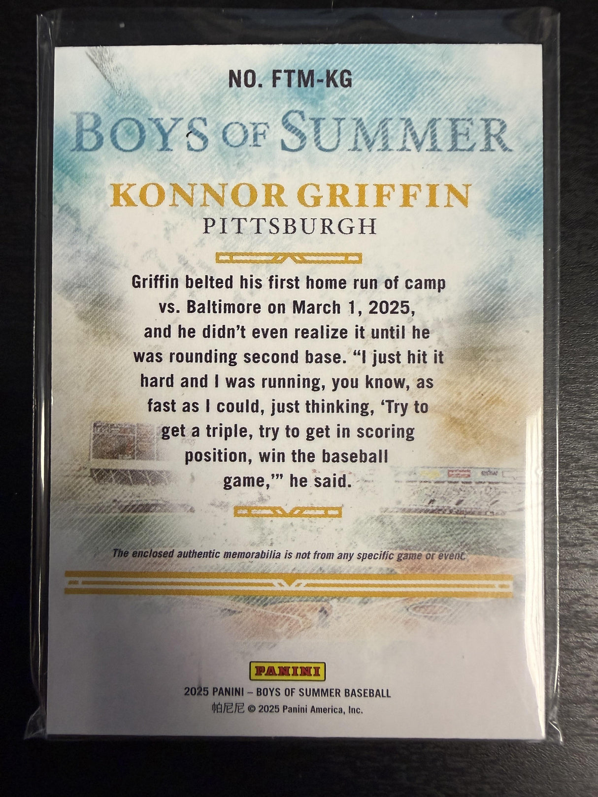 2025 Panini Boys of Summer Konnor Griffin Five Tool Player Materials /99