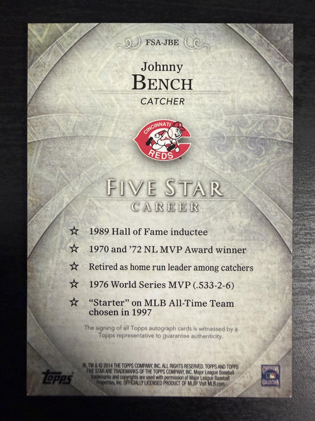 2014 Topps Five Star Johnny Bench Auto /50