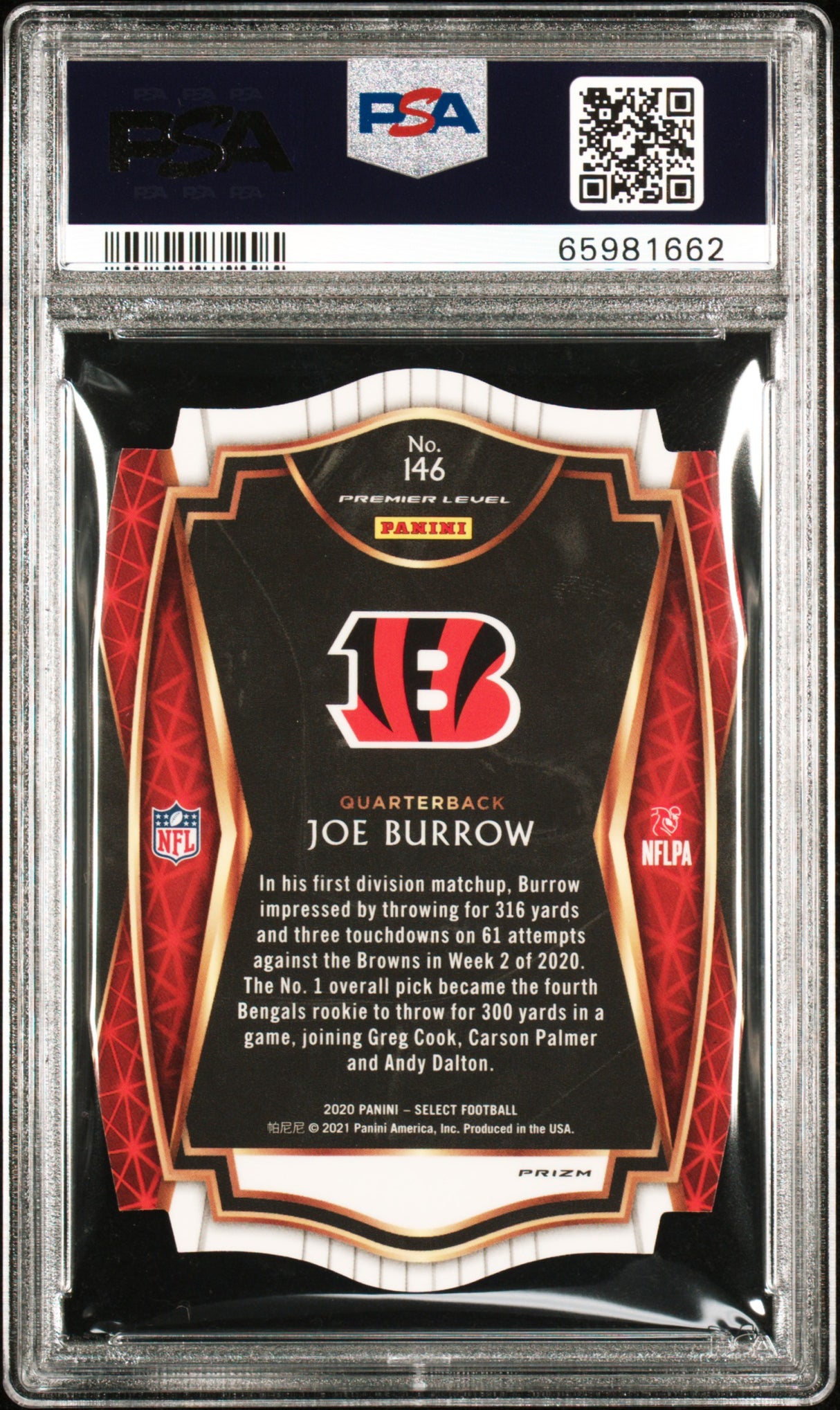 2020 Panini Select #146 Joe Burrow Die-Cut Red Prizm PSA 9